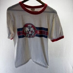 Vintage US navy Shirt men's Large White Red Ringer Quarter Master paper Thin 80s